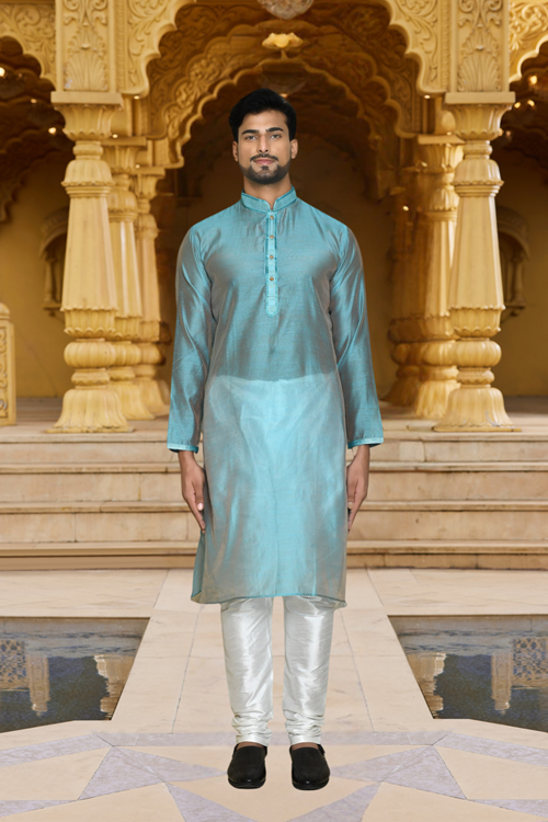 Men's Blue Woven Kurta Churidar