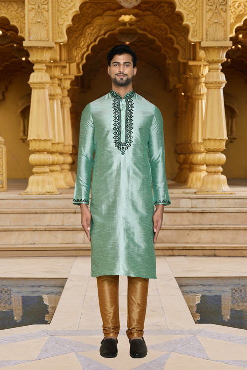 Men's Blue Embroidered Kurta Churidar