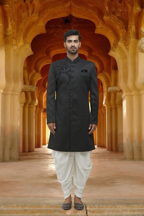 Men's Grey Embroidered Sherwani