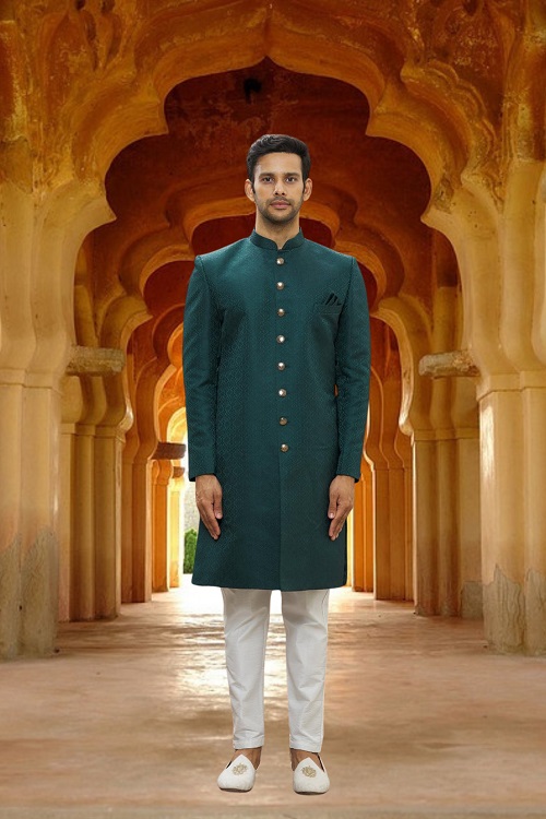  MEN'S GREEN WOVEN SHERWANI