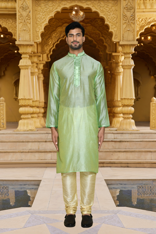 Men's Green Embroidered Kurta Churidar