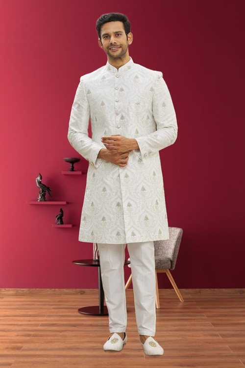 MEN'S CREAM WOVEN SHERWANI