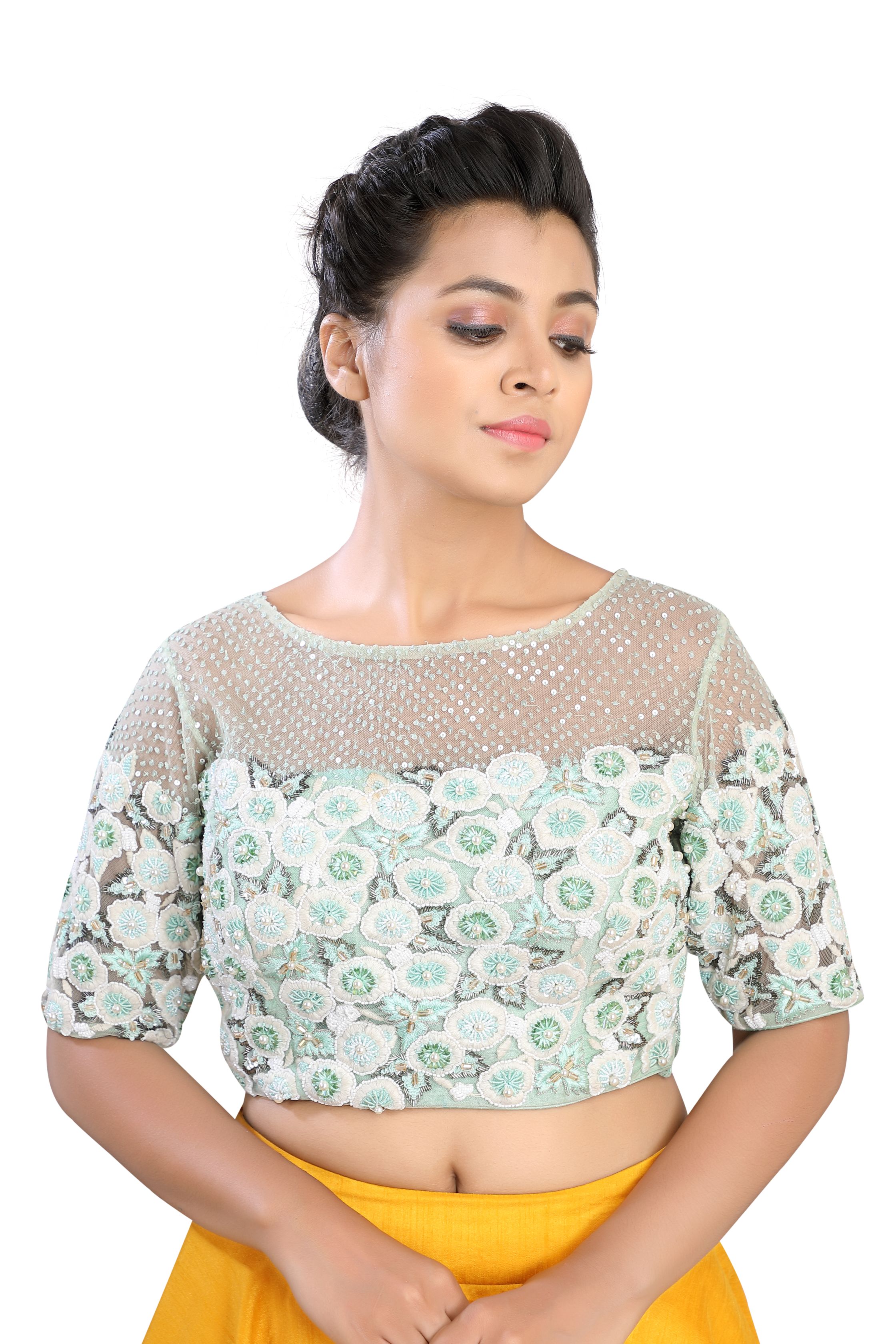 Net Green Handwork Traditional Blouse