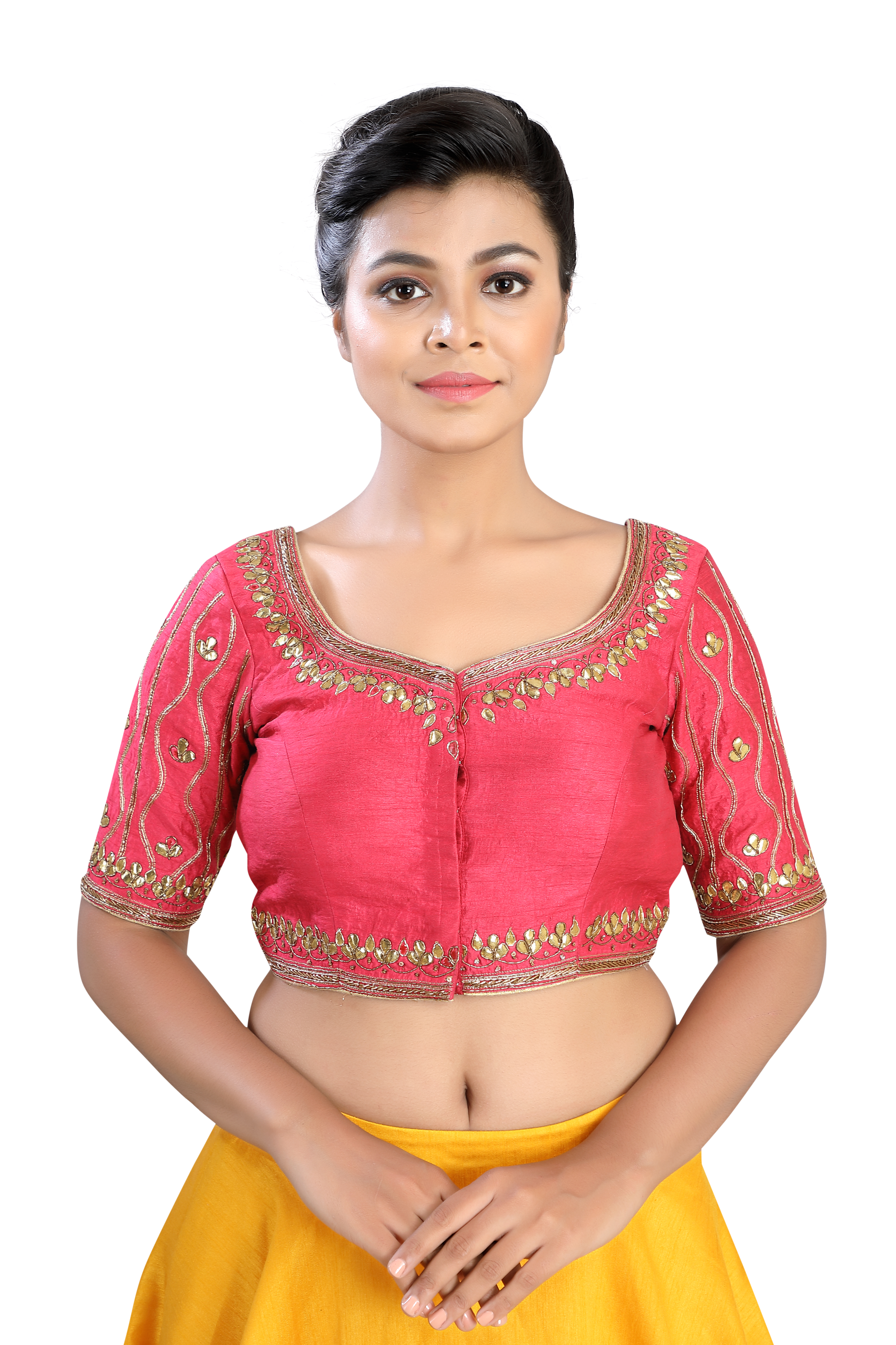 Silk Pink Gotapatti Elbow Sleeve Blouse For Women's.