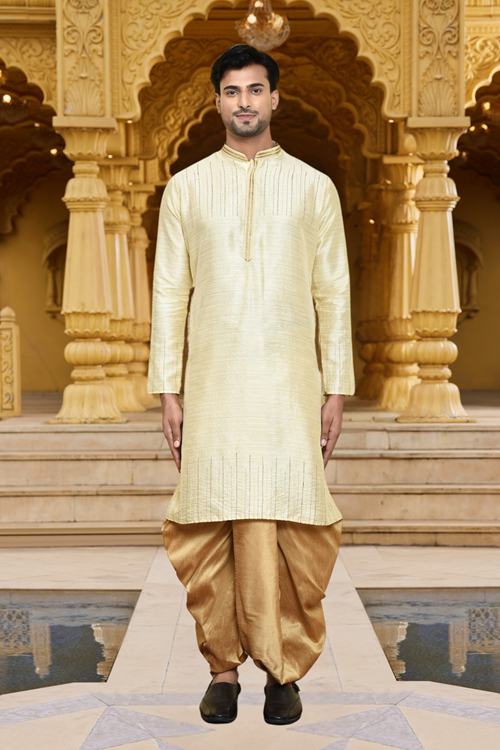 Men's Wear Fawn Art Silk Dhoti Kurta