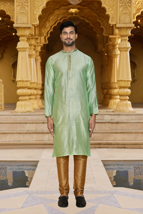 Men's Green Embroidered Kurta Churidar