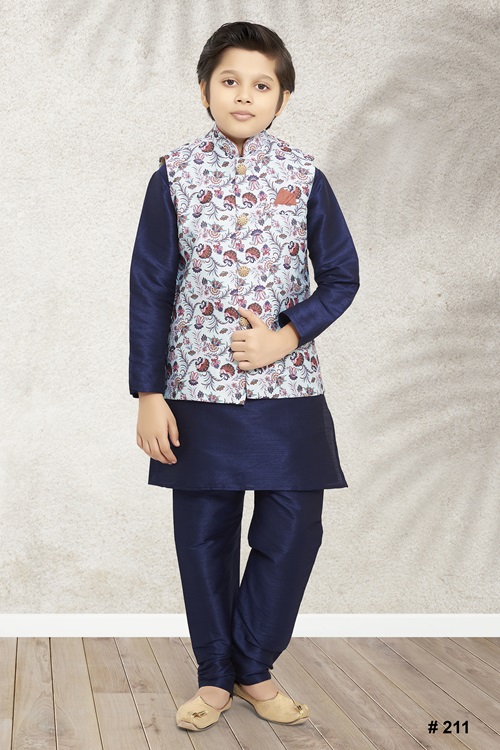 Kids Sky Blue Jacket Kurta