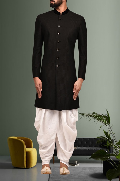 Men's Black Plain Sherwani