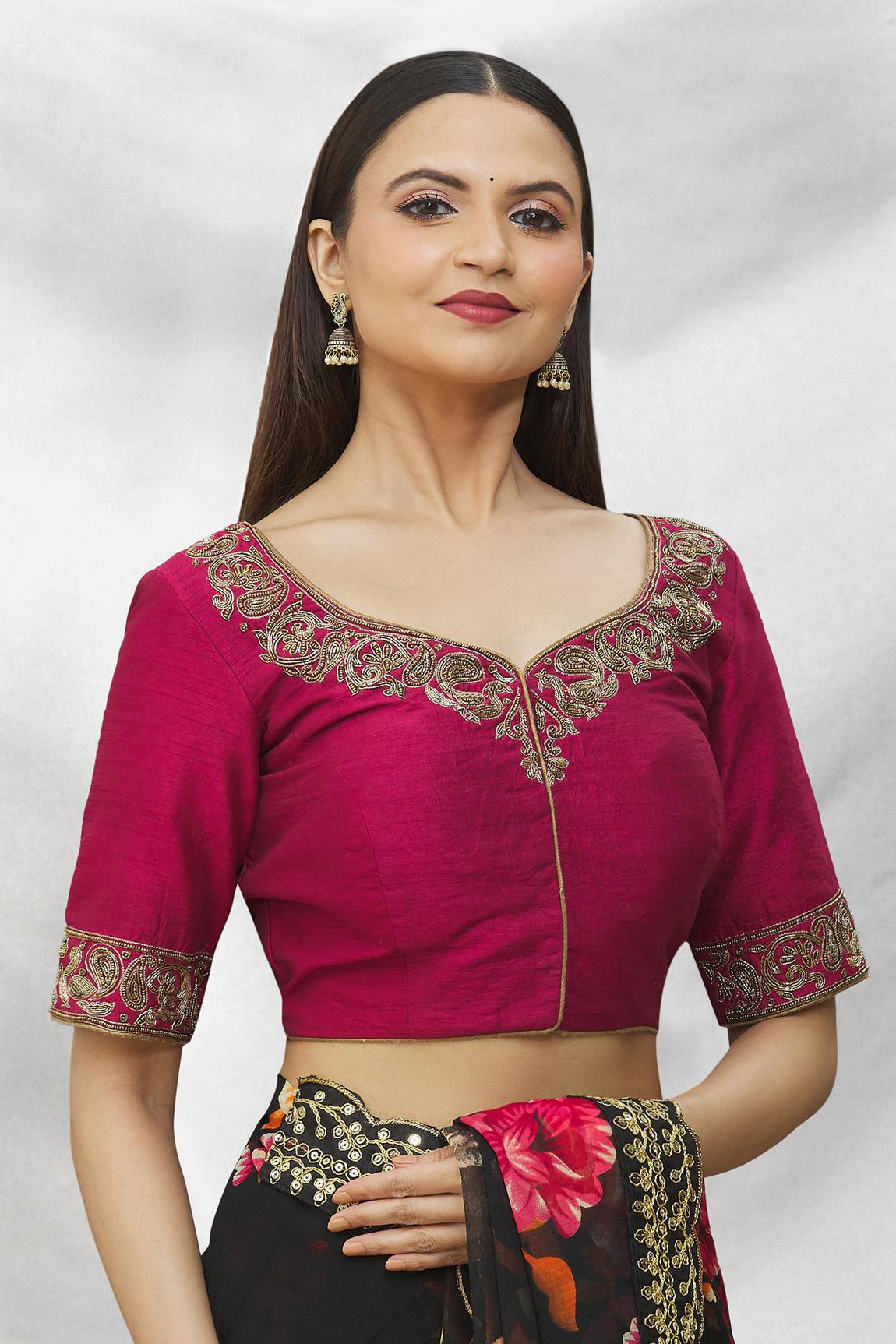 Pink Art Silk Blouse With Embroidery For Women's