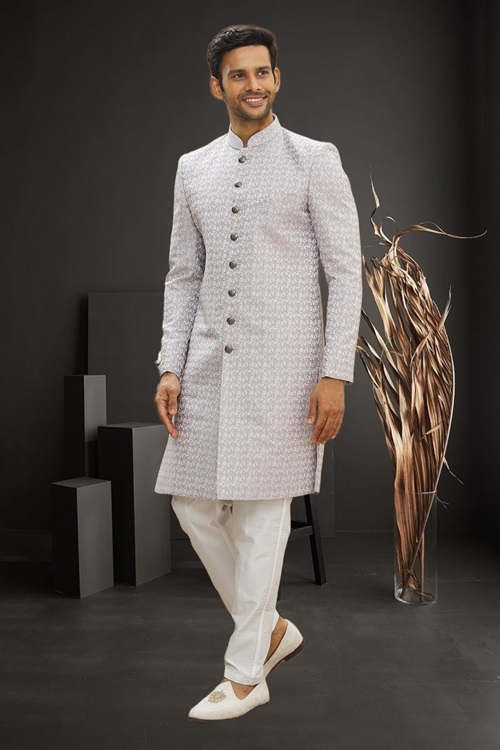 MEN'S CREAM WOVEN SHERWANI