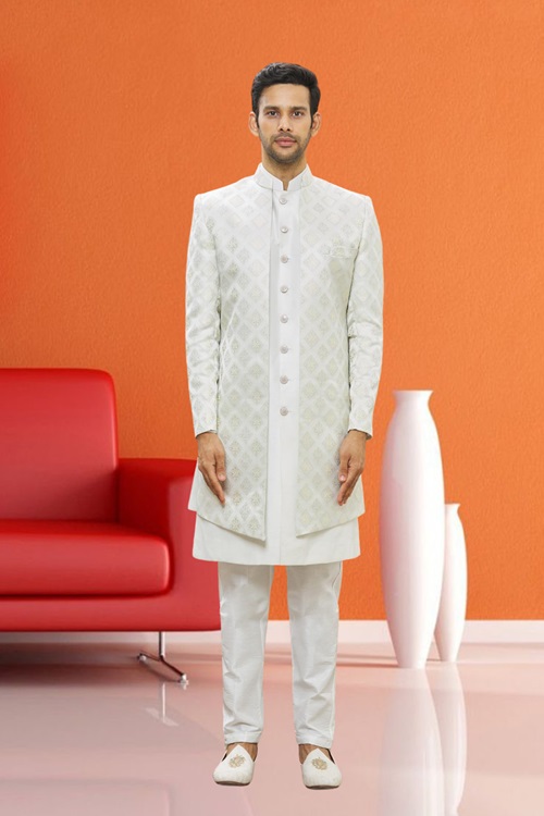 MEN'S CREAM WOVEN SHERWANI