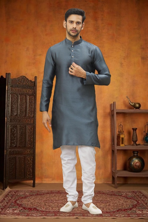 MEN'S GREY WOVEN KURTA PAJAMA