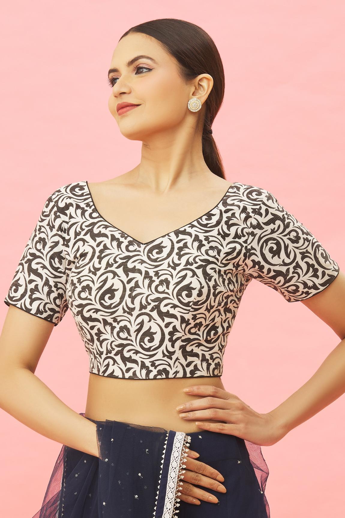 Printed Black Blouse in Art Silk