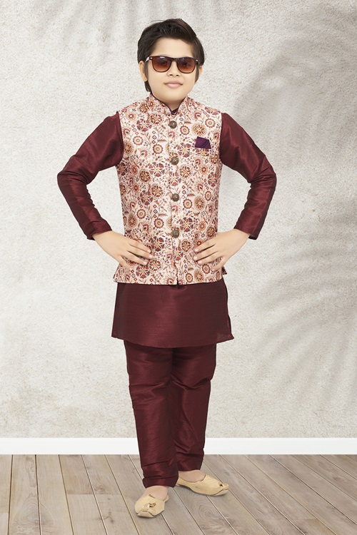 Kids Cream Jacket Kurta