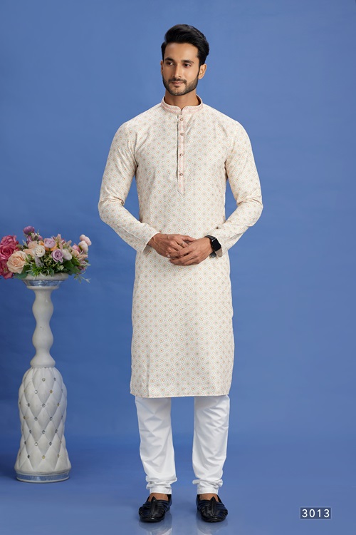 Men's Beige/Yellow Pintux Straight Kurta