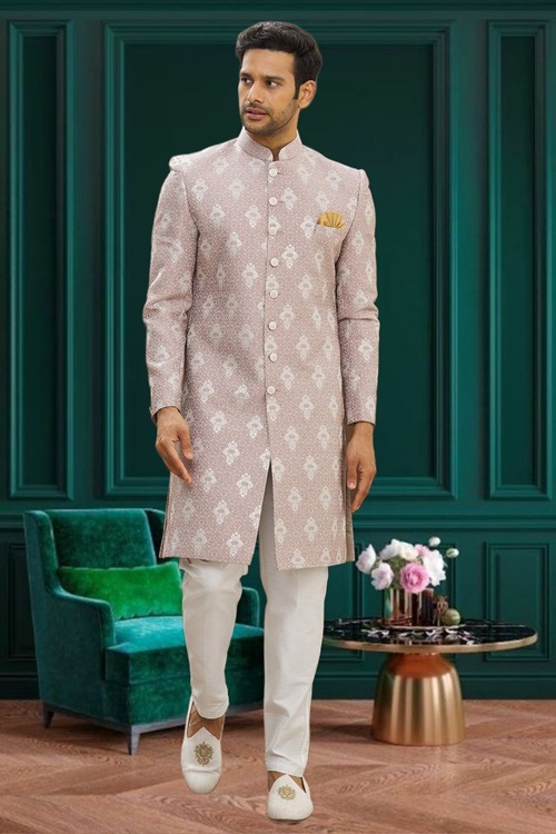 MEN'S PURPLE WOVEN SHERWANI