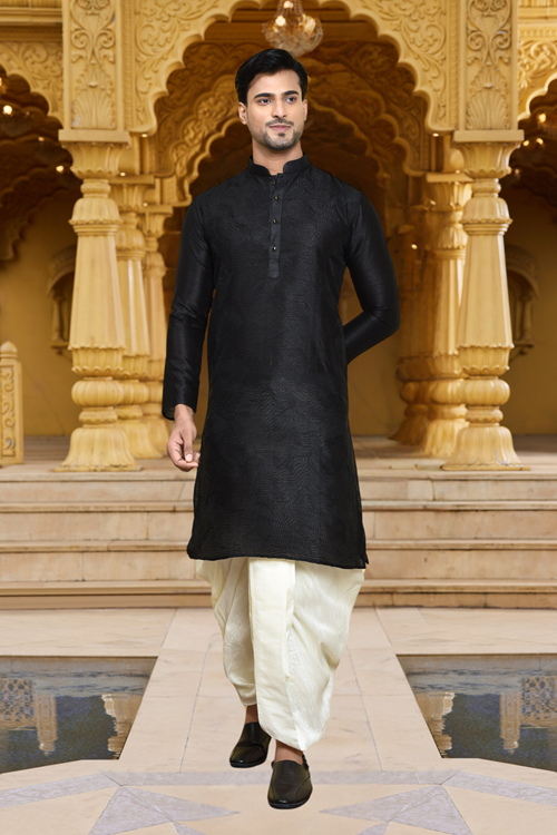 Men's Wear Black Art Silk Dhoti Kurta