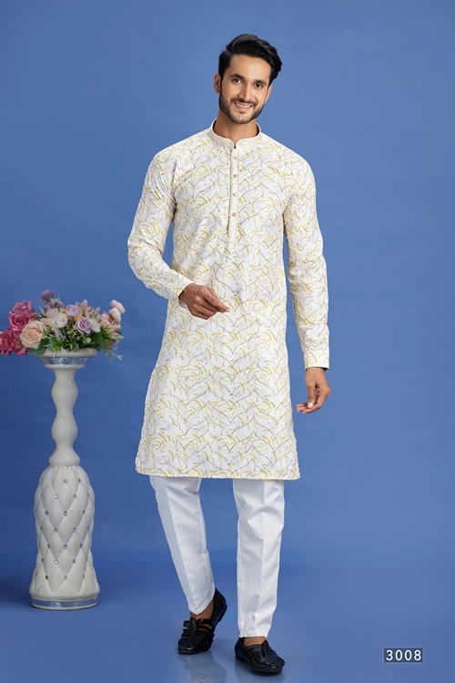 Men's Yellow Pintux Straight Kurta