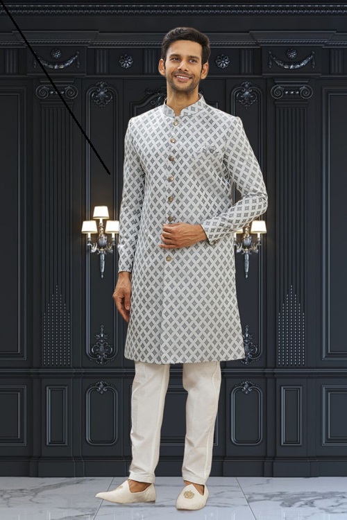 MEN'S CREAM WOVEN SHERWANI