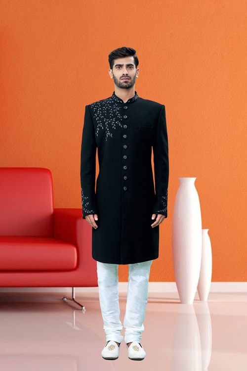 Men's Black Embroidered Sherwani