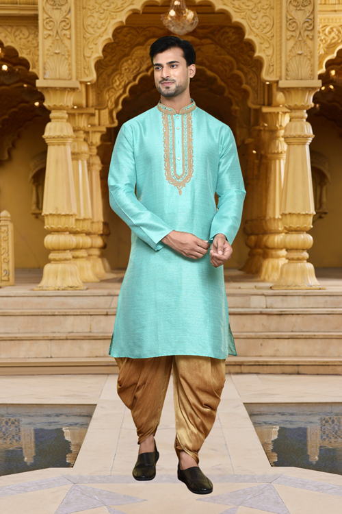 Men's Wear Blue Art Silk Dhoti Kurta