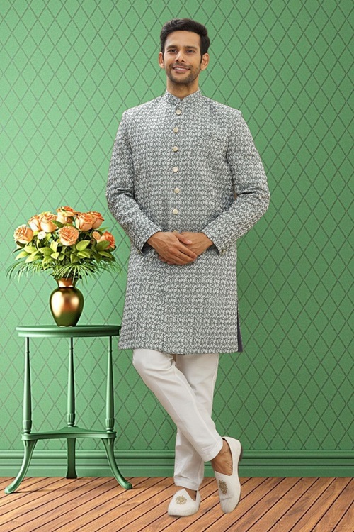 MEN'S CREAM PRINTED SHERWANI