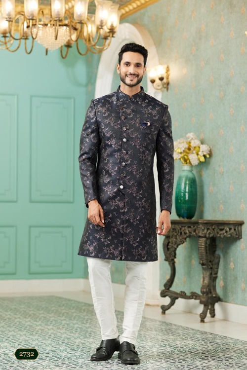 Indo Western Dupion Art Silk With Aligadhi Pant