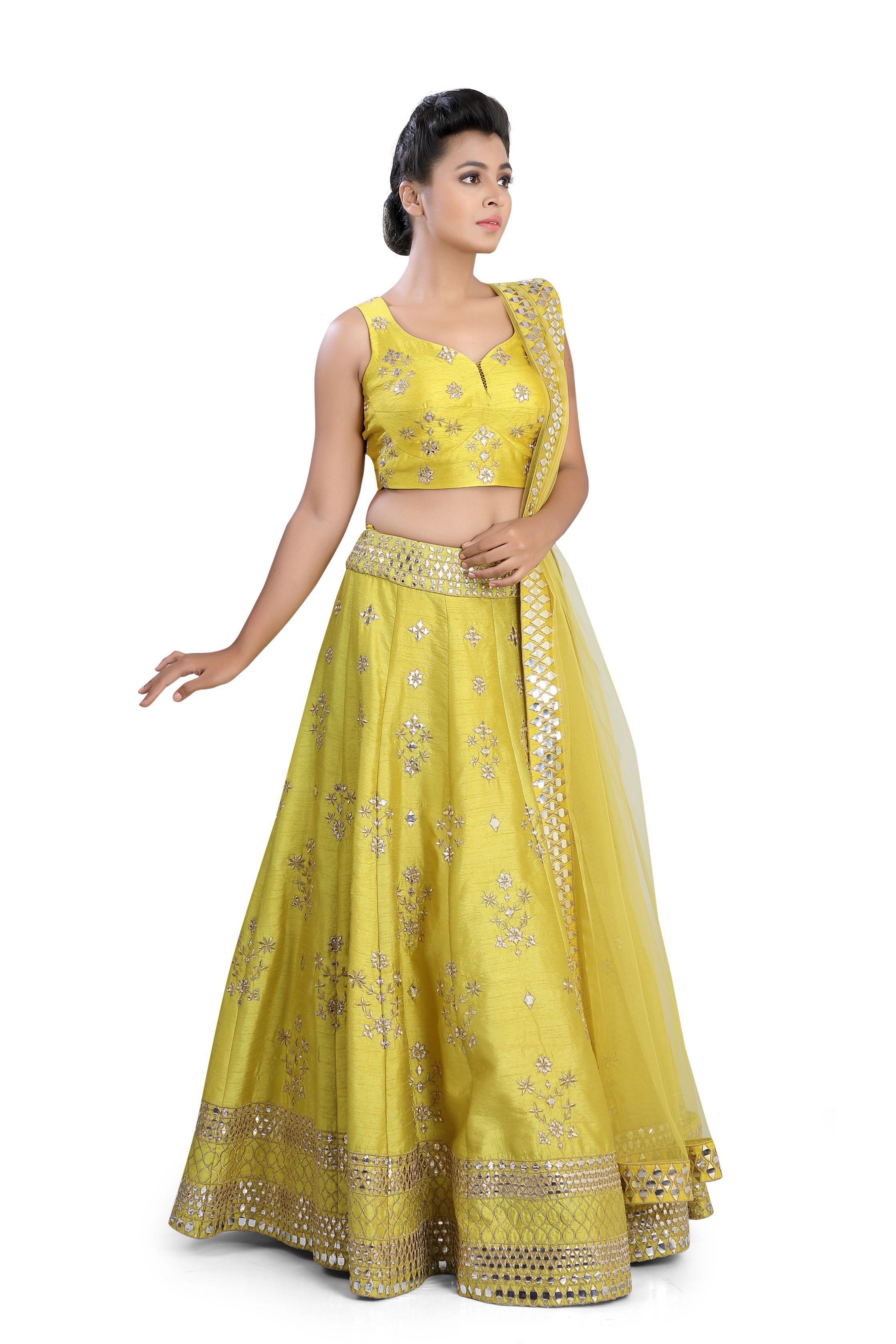 Silk Yellow Aabla Work Traditional Blouse