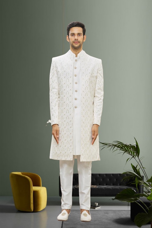 MEN'S CREAM EMBROIDERED SHERWANI