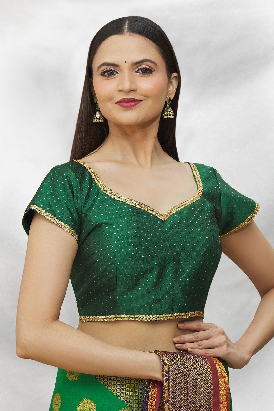 Green Art Silk Blouse With Geometric Pattern For Women's