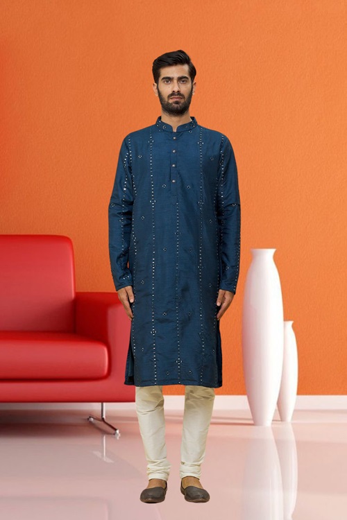 Men's Blue Embroidered Kurta Pajama