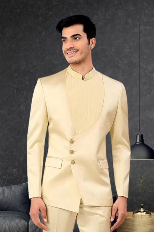 Light Beige Rayon Terry Rayon Jodhpuri Suit