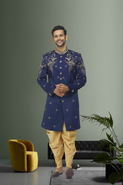 Blue Embroidered Sherwani