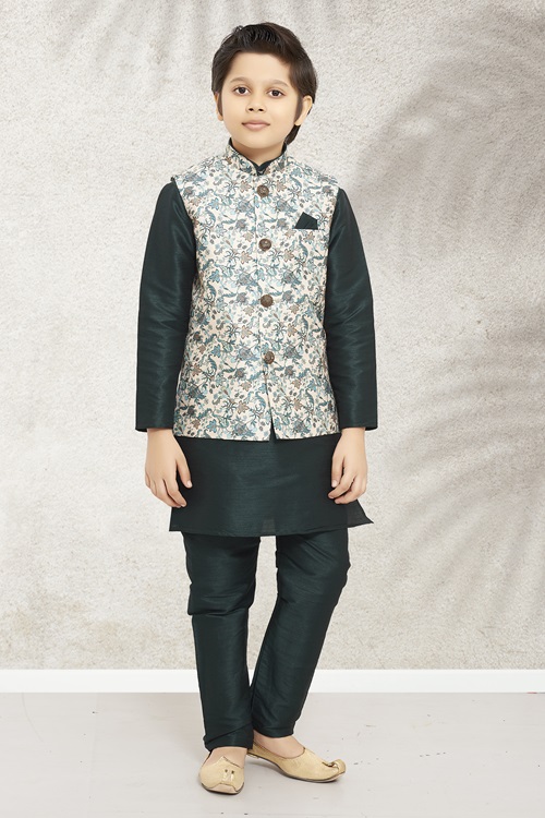 Kids Light Green Jacket Kurta