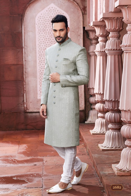 Men's Green Woven Sherwani