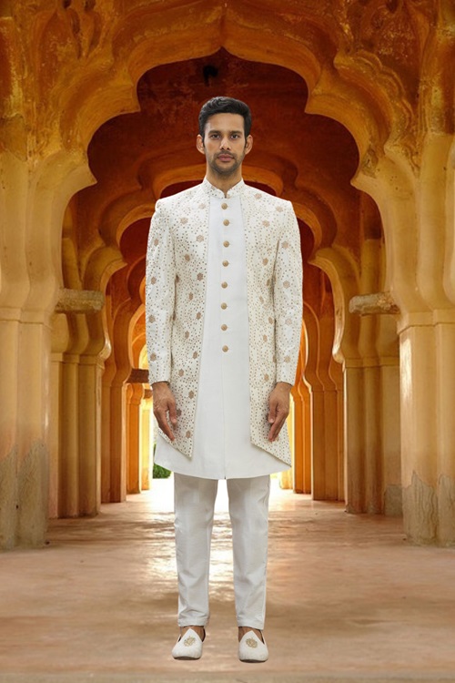 MEN'S CREAM EMBROIDERED SHERWANI