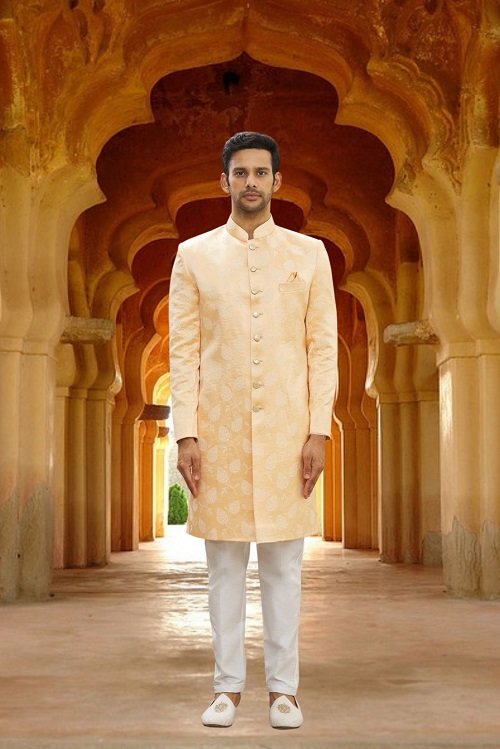 Men's Yellow Woven Sherwani