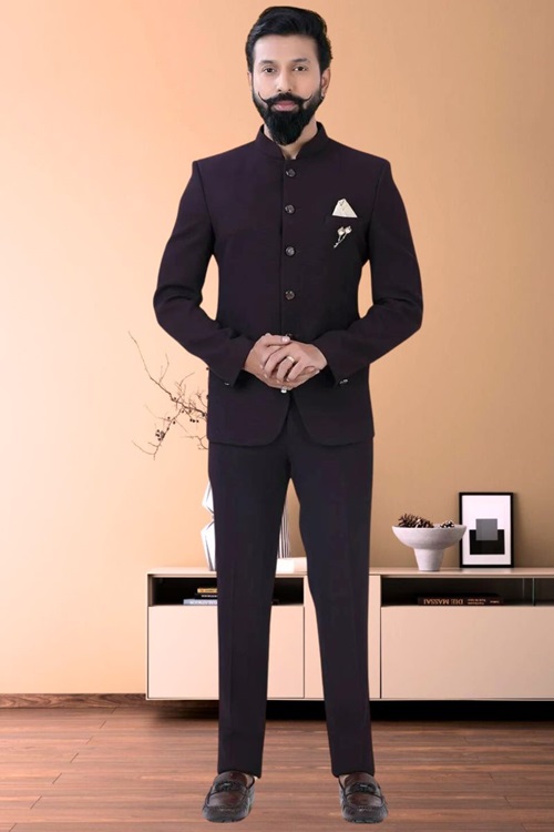 Wine Rayon Terry Rayon Jodhpuri Suit