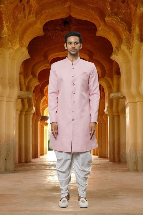 Men's Pink Plain Sherwani