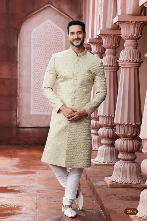 Men's Cream Embroidered Sherwani