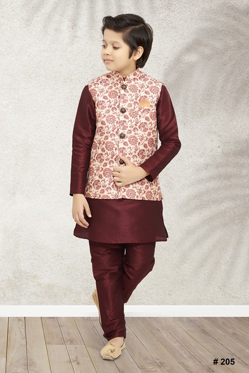 Kids Cream Jacket Kurta