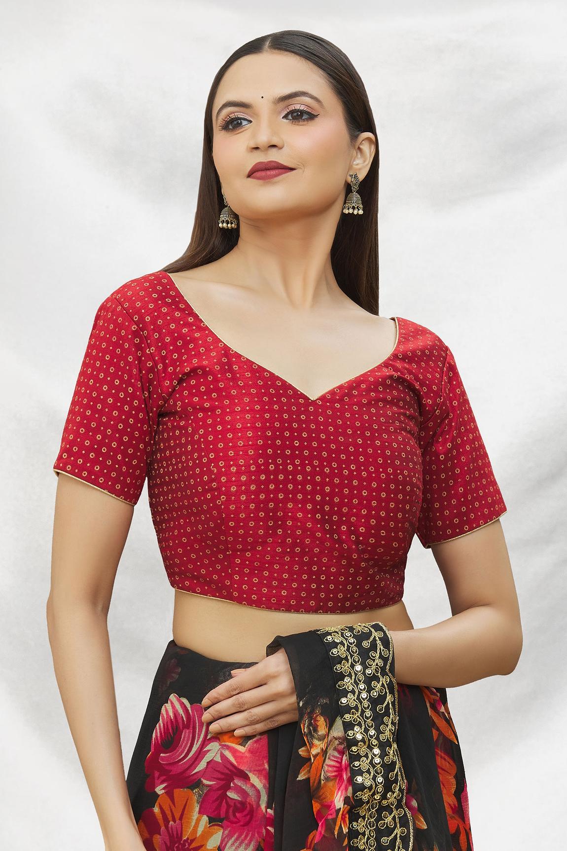 Maroon Art Silk Blouse With Geometric Pattern For Women's